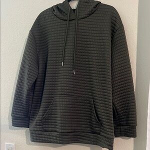 Black and Green Hooded Sweatshirt with Ribbed Texture